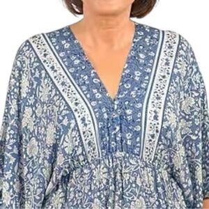 R. Vivimos Women’s Size XL 16 18 Blue Print Tie Front Cover Up Mini Dress